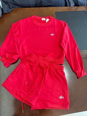 ALO Hoodie Set, Shorts, Tracksuit  Red Women's Size M